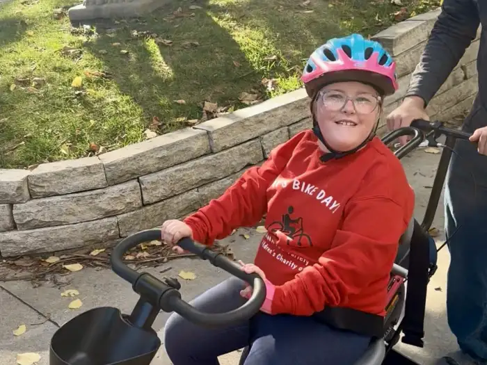 Kinsley on her new adaptive bike