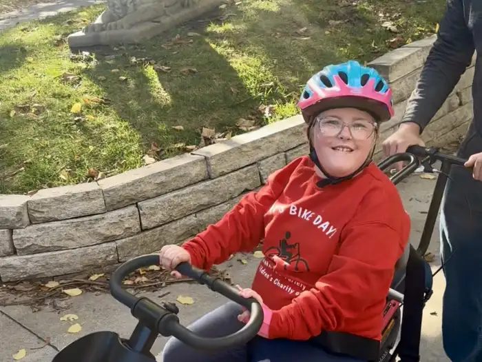 Kinsley on her new bike